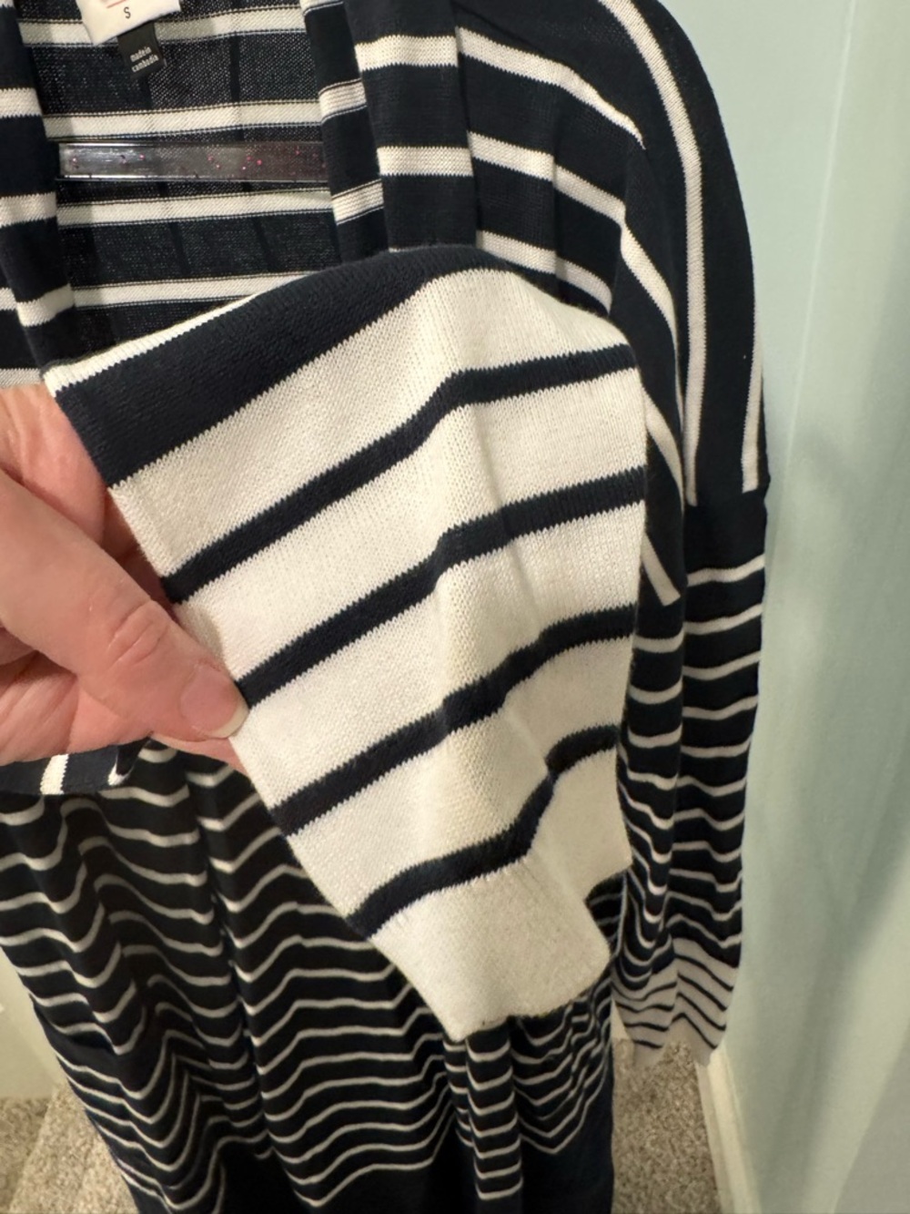 Cabi Navy & White Stripes Small S Open front duster cardigan pockets nautical - Picture 6 of 13